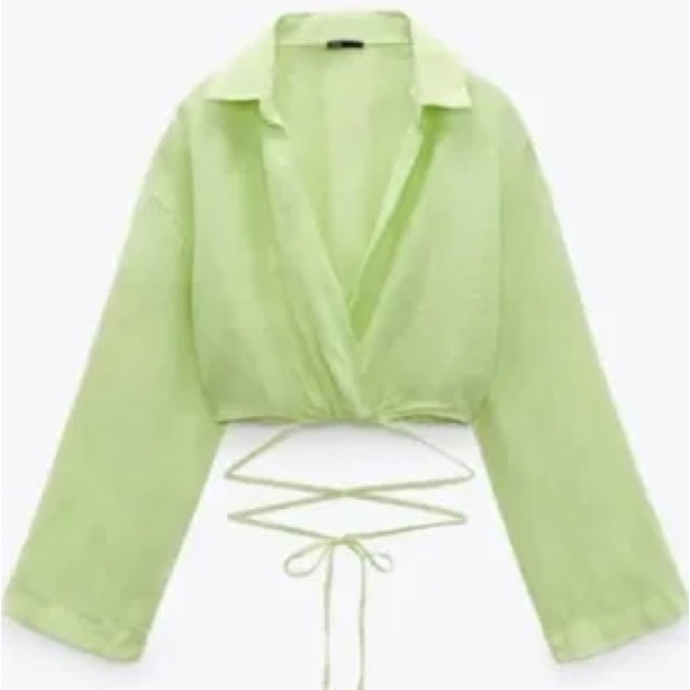 Zara Light Green Wrap Tie Blouse